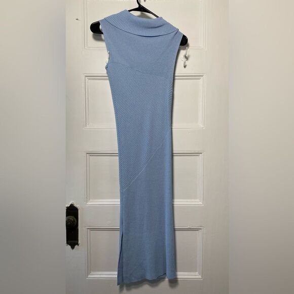 PINKO | Ribbed Cowl-Neck Sleeveless Bodycon Dress Blue - Picture 8 of 13